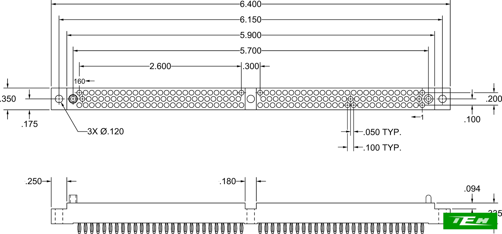 IEH HGM 3 Row Receptacle, Compliant