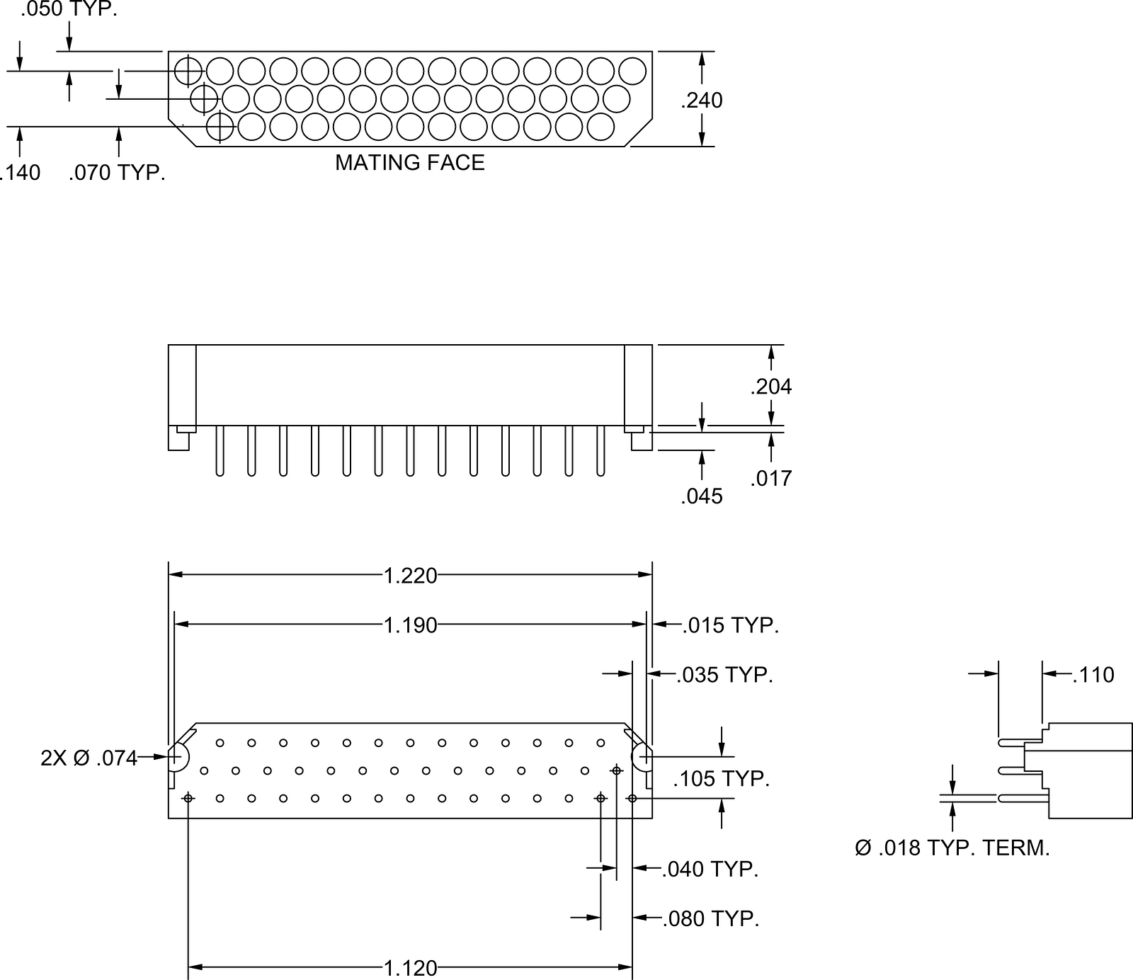 Fiche de données - HGC/HGS Connecteur 3 rangées, Droit