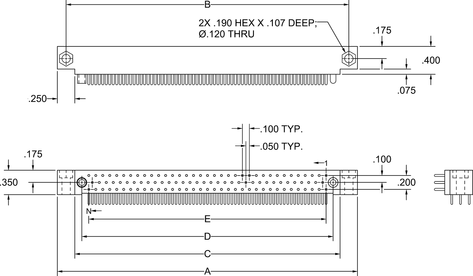 データ シート - HGM 3 Row Plug, Right Angle