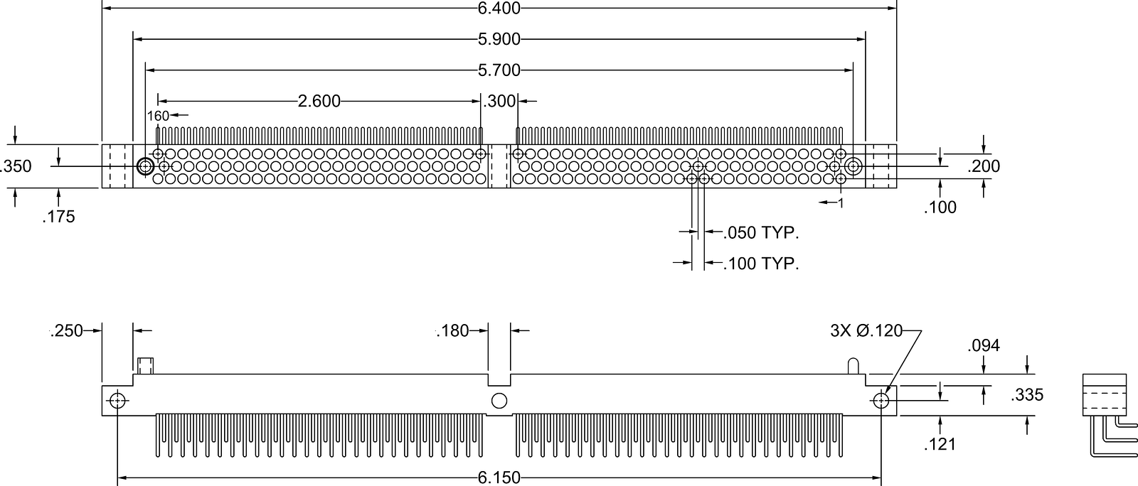 データ シート - HGM 3行レセプタクル、直角