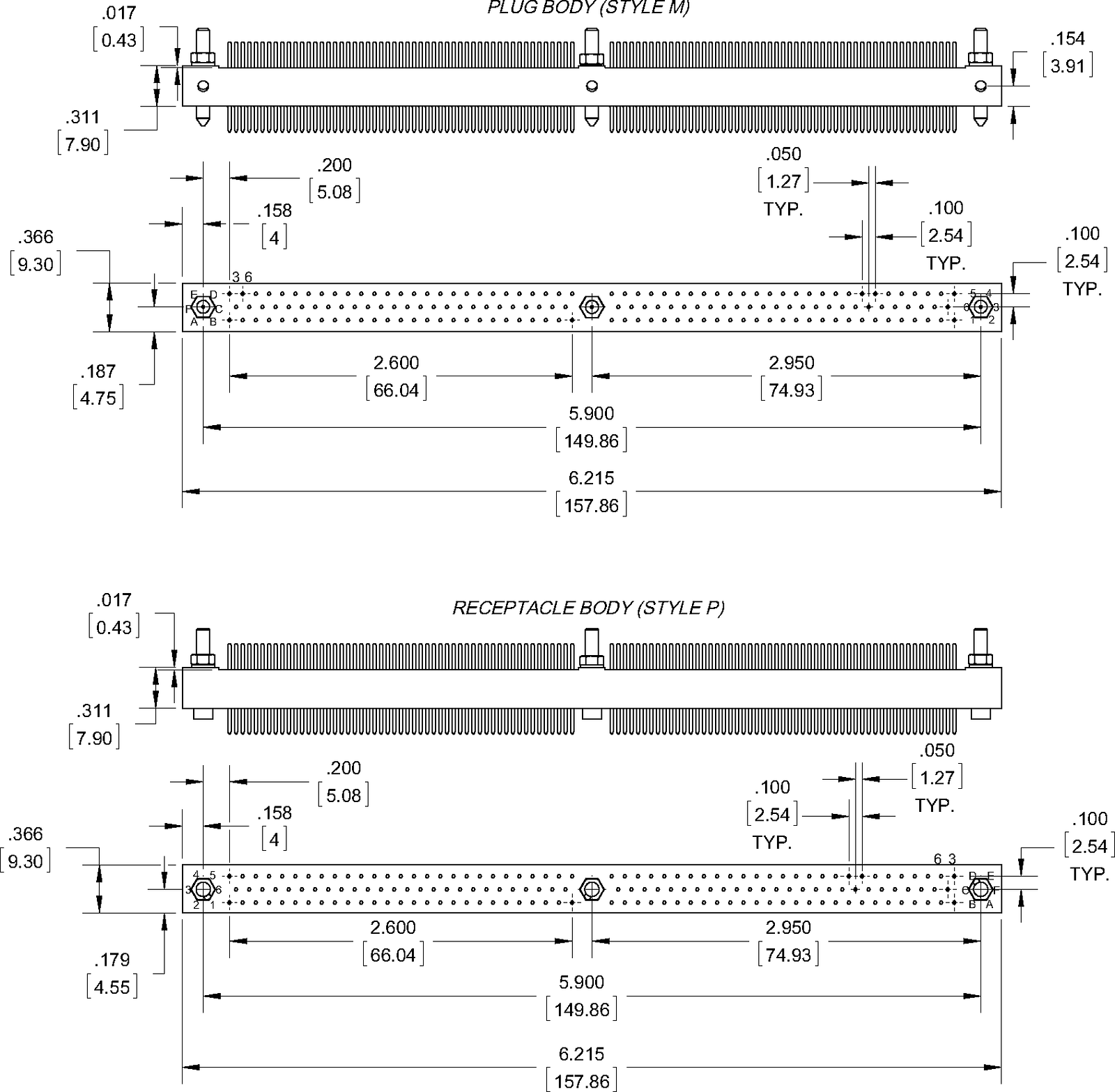 Data Sheet - HMK 3 Row Interrupted, Pin, Straight